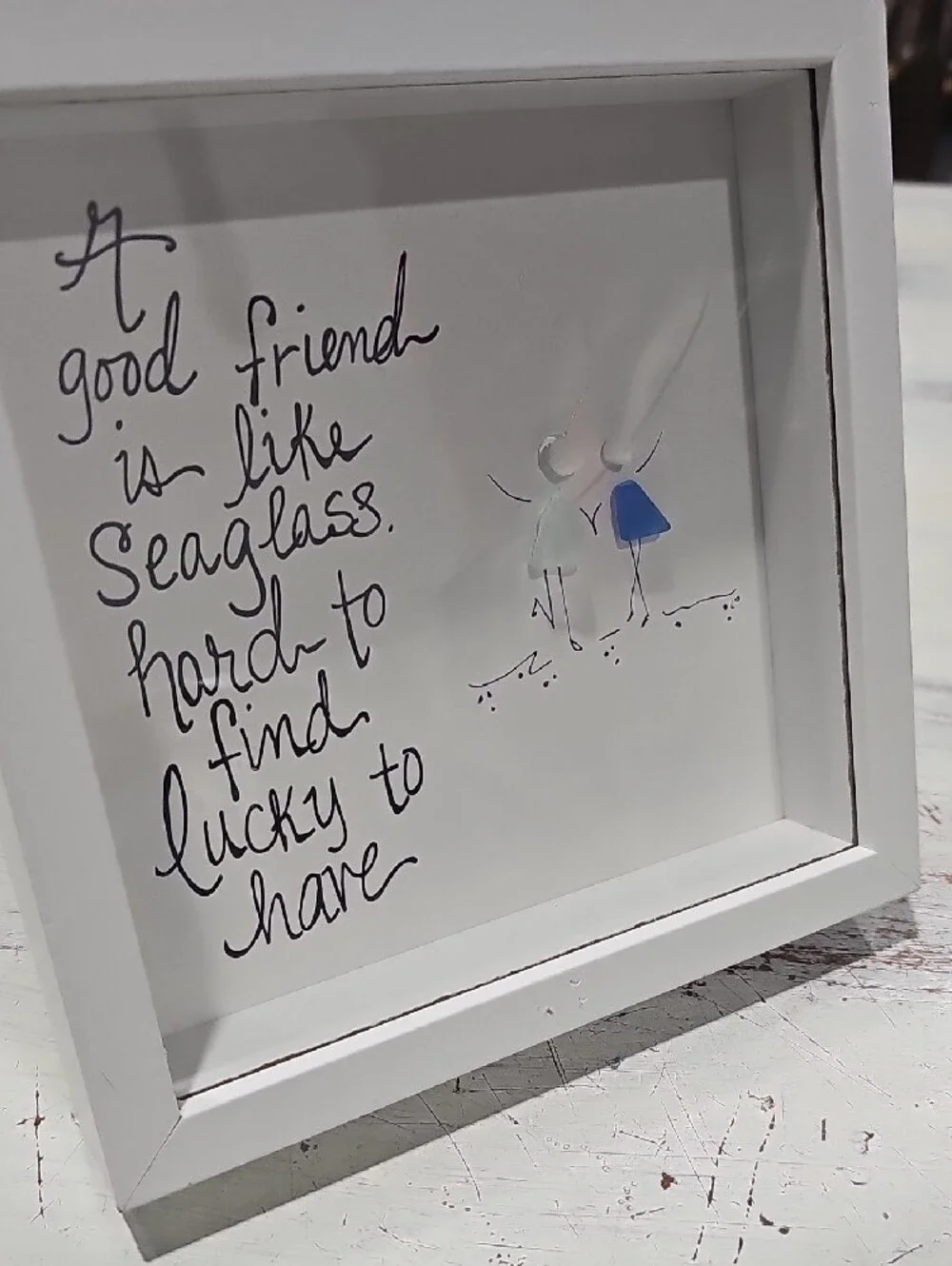 Friendship Seaglass Shadow Frame - White